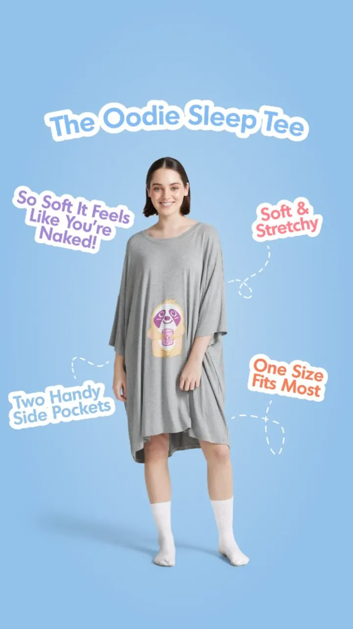 The Oodie Sleep Tee, sticker callouts
